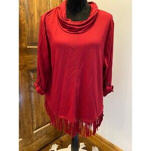 Ruby Road Pullover Blouse Red Fringed Cowl Neck Plus Size XL  Top